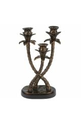 ANTİK BRONZ SİYAH 3KOLLU PALMİYE MUMLUK 24*34CM