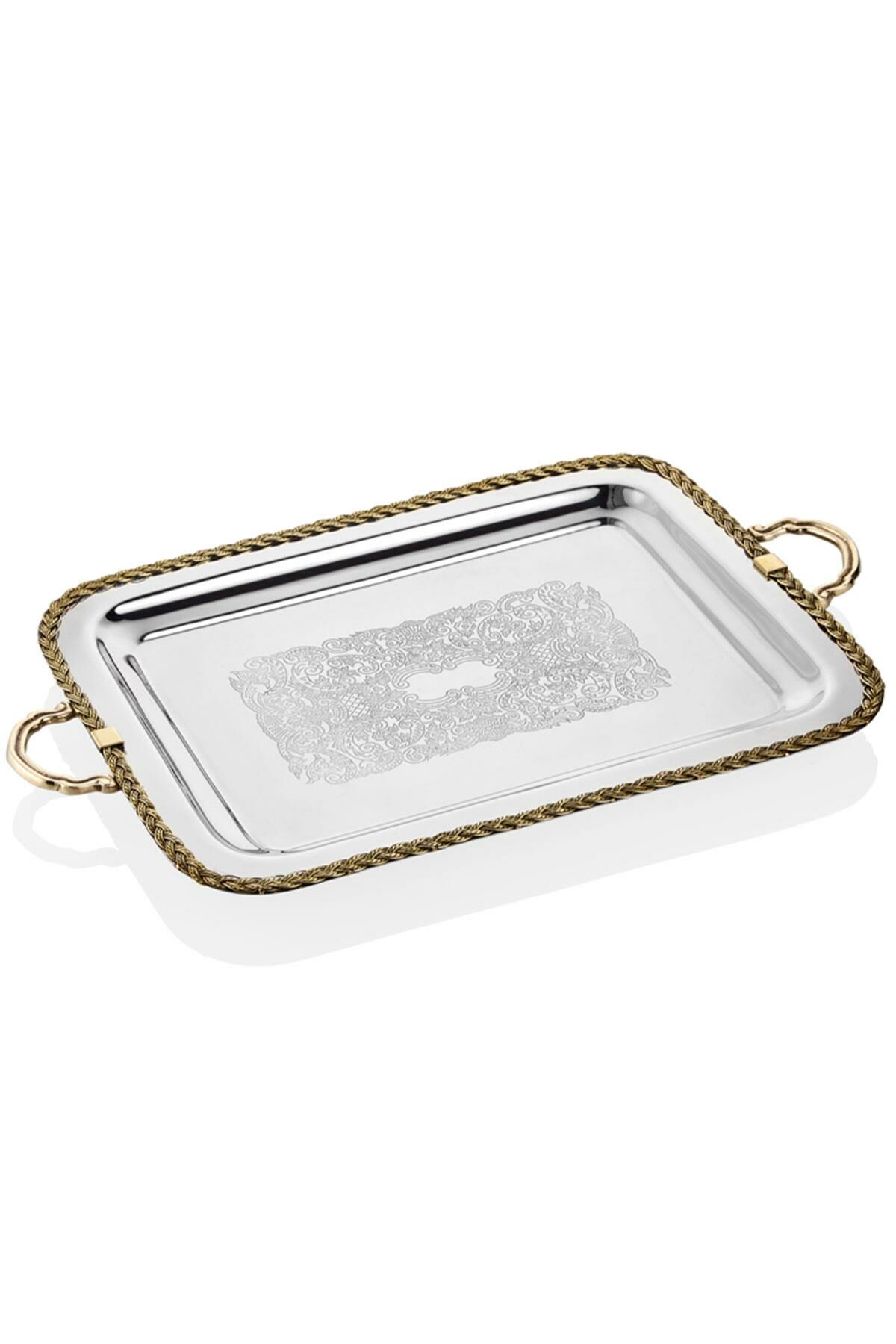 BLACK PEARL ROPE AND HANDLE RECTANGULAR TRAY LARGE 51.5X39X4.5 CM