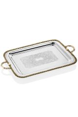 BLACK PEARL ROPE AND HANDLE RECTANGULAR TRAY LARGE 51.5X39X4.5 CM