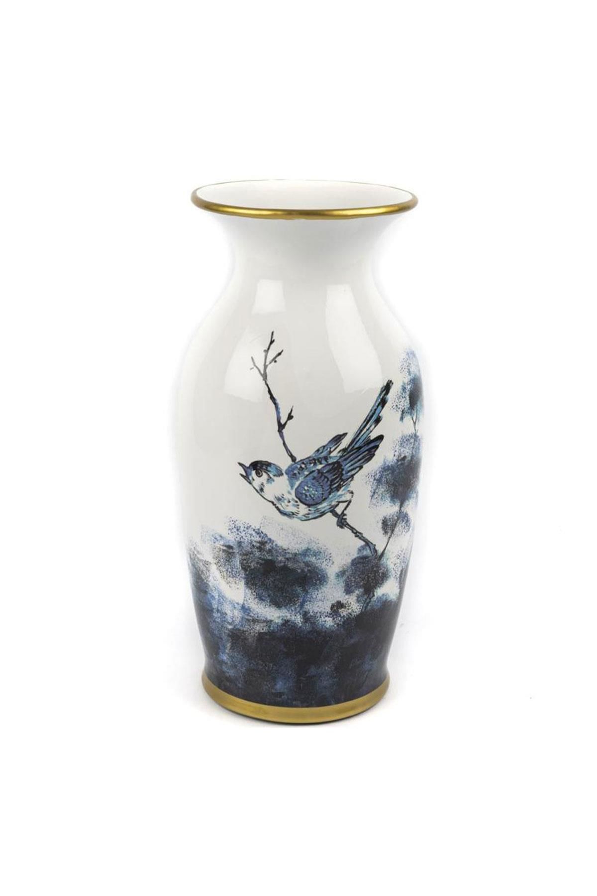 WHITE BLUE CERAMIC VASE 17X41 CM