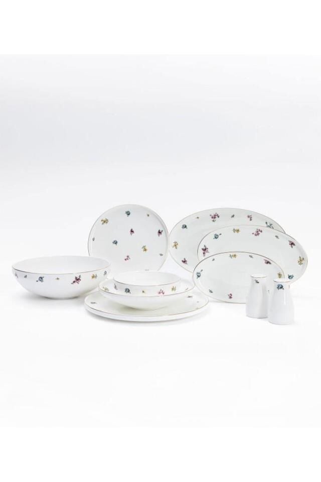 Sky Spring 12 Kişilik 60 Parça Yuvarlak Bone Porselen Yemek Takımı