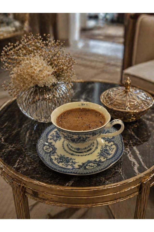 Elizabeth Bone Porselen 6 lı Kahve Fincanı Mavi Vintage