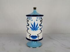 BLUE EYE MAVİ BYZ YAPRAK DETAYLI KAPAKLI VAZO 11.2*11.2*24.8CM
