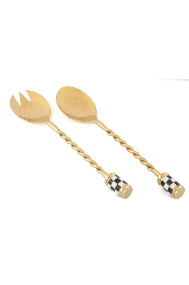 GOLD ZİNCİRLİ SİYAH BEYAZ SALATA SERVİS SETİ