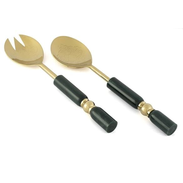 GOLD YEŞİL DESENLİ SALATA SERVİS SETİ