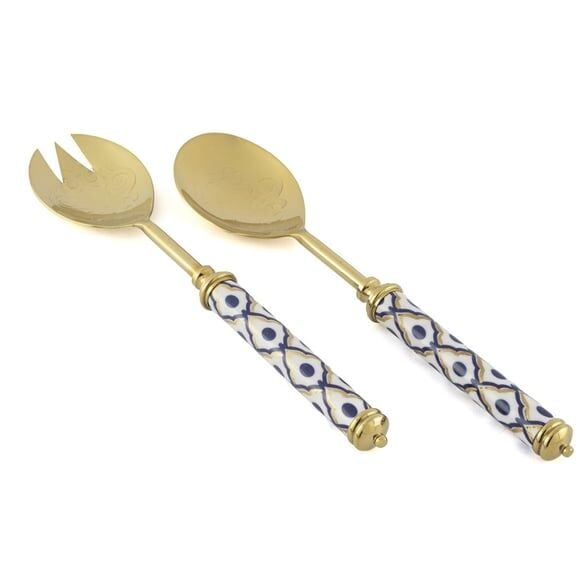 GOLD MAVİ DESENLİ SALATA SERVİS SETİ