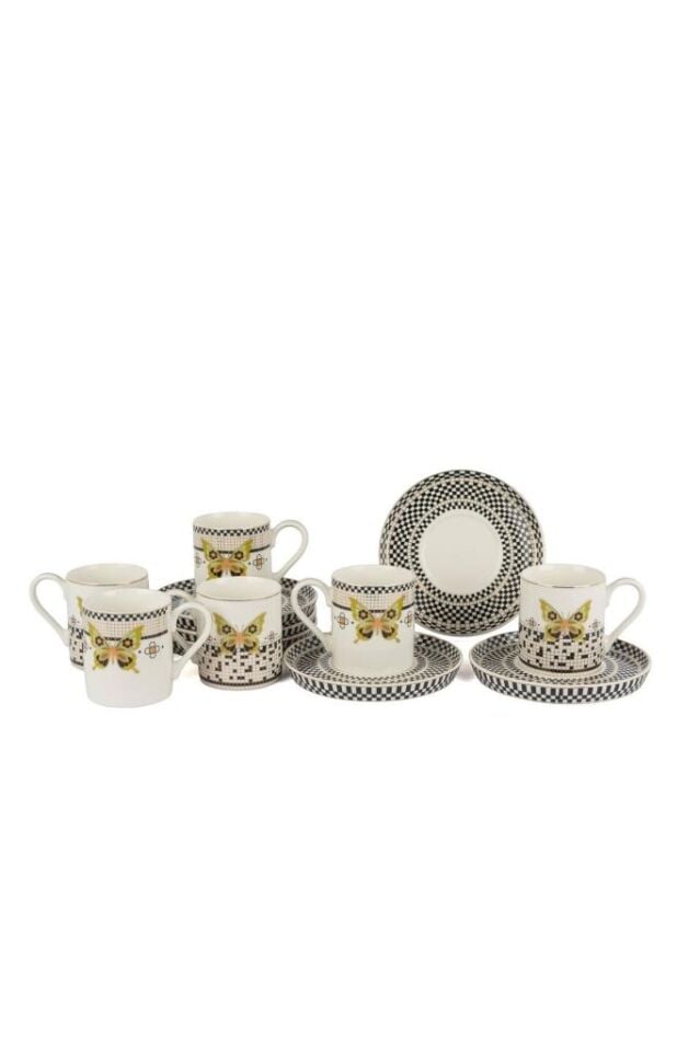 MONARCH SİYAH BEYAZ 6 LI KAHVE FİNCANI SET (90 CC)