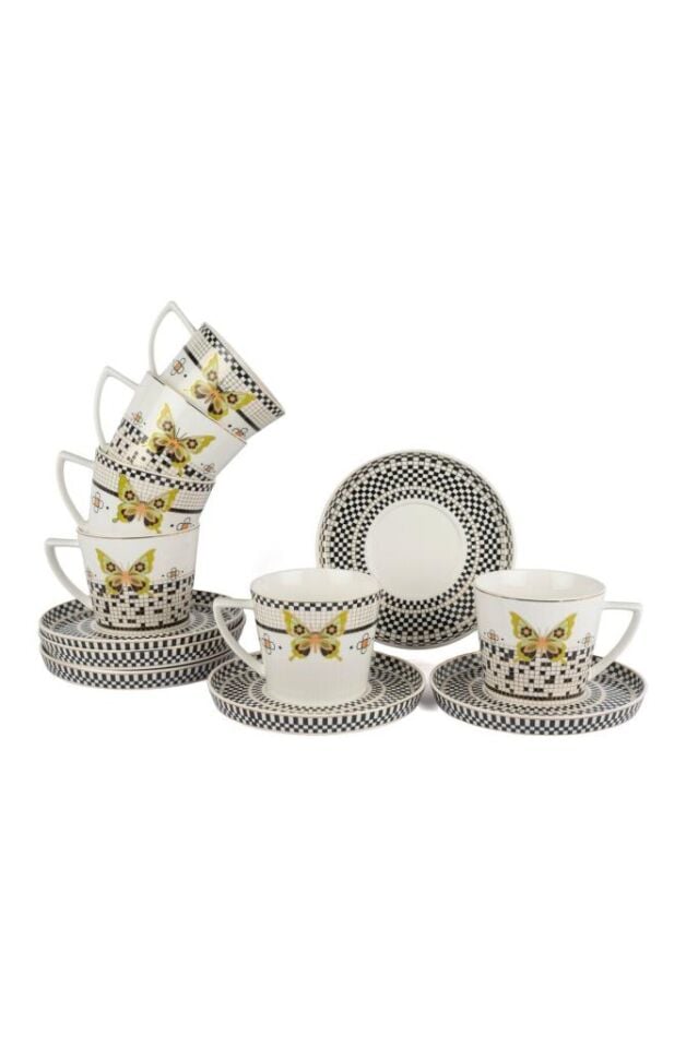 MONARCH SİYAH BEYAZ 6 LI ÇAY FİNCANI SETİ (220 CC)