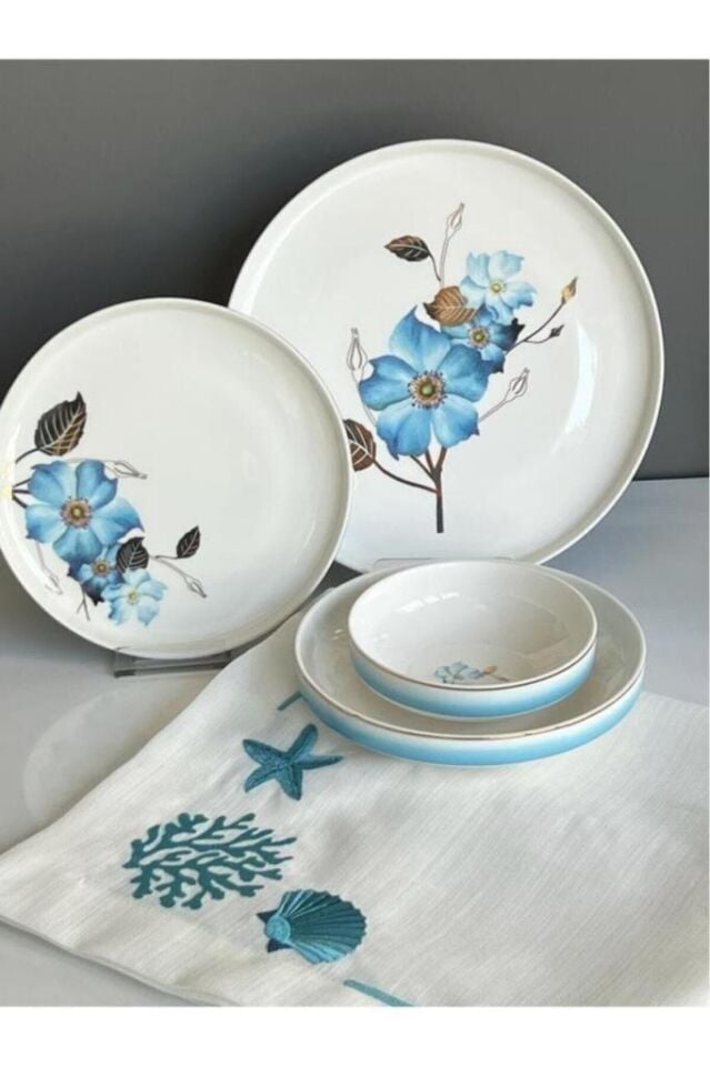 Blue Rose Bone China 24 Parça Yemek Takımı