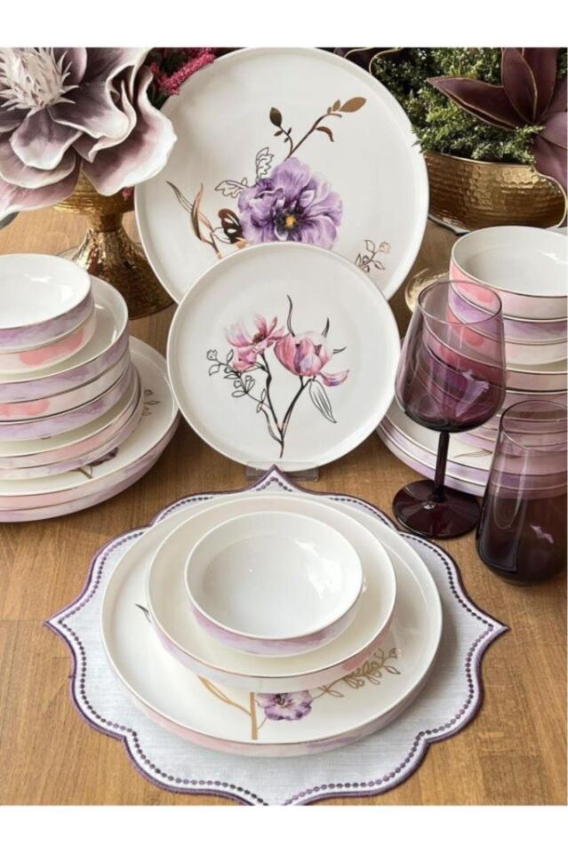 Purple Rose Bone China 24 Parça Yemek Takımı