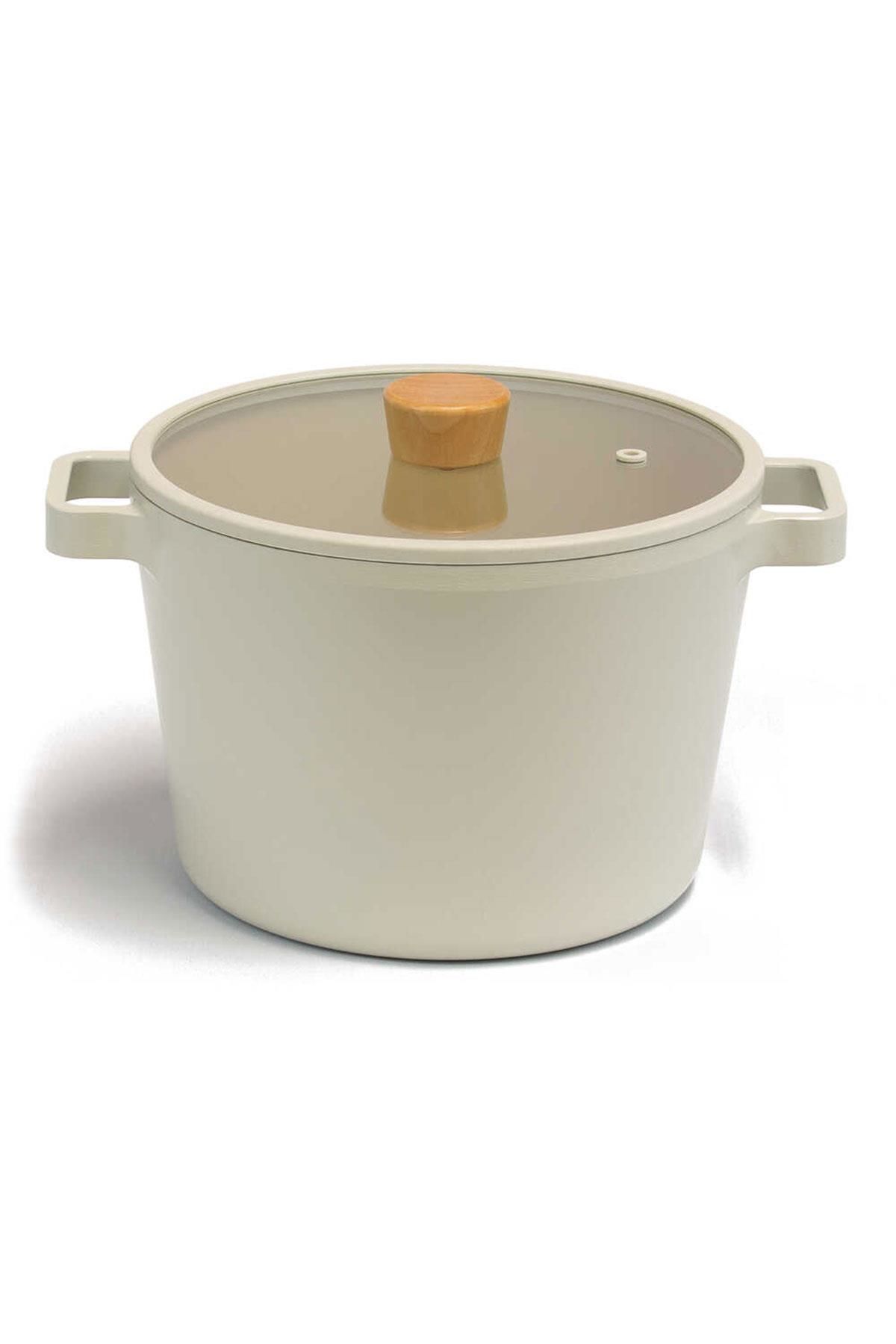 FIKA GLASS COVERED ALUMINUM CASTING DEEP COOKER 26 CM BEIGE
