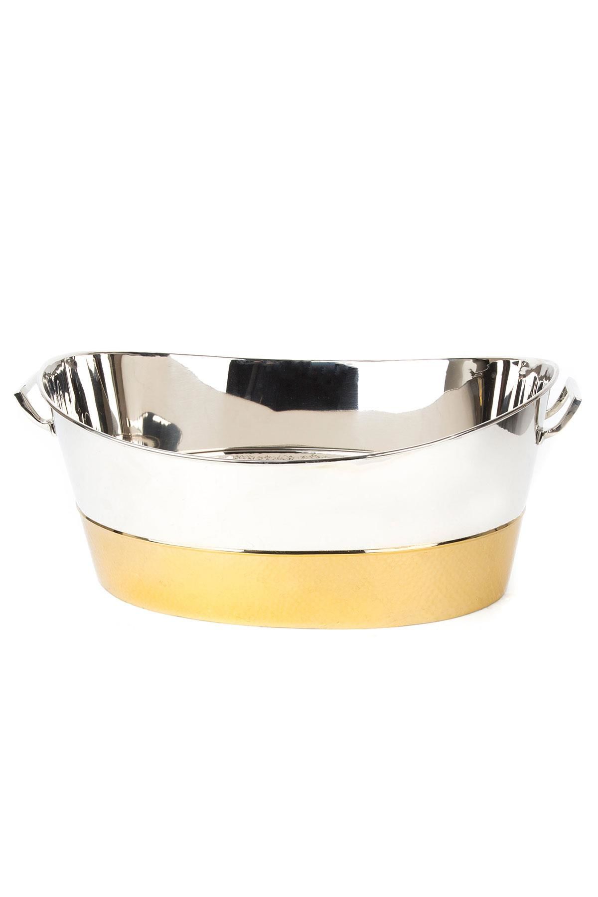 GOLD-SILVER METAL BY BASKET 53X34X22 cm